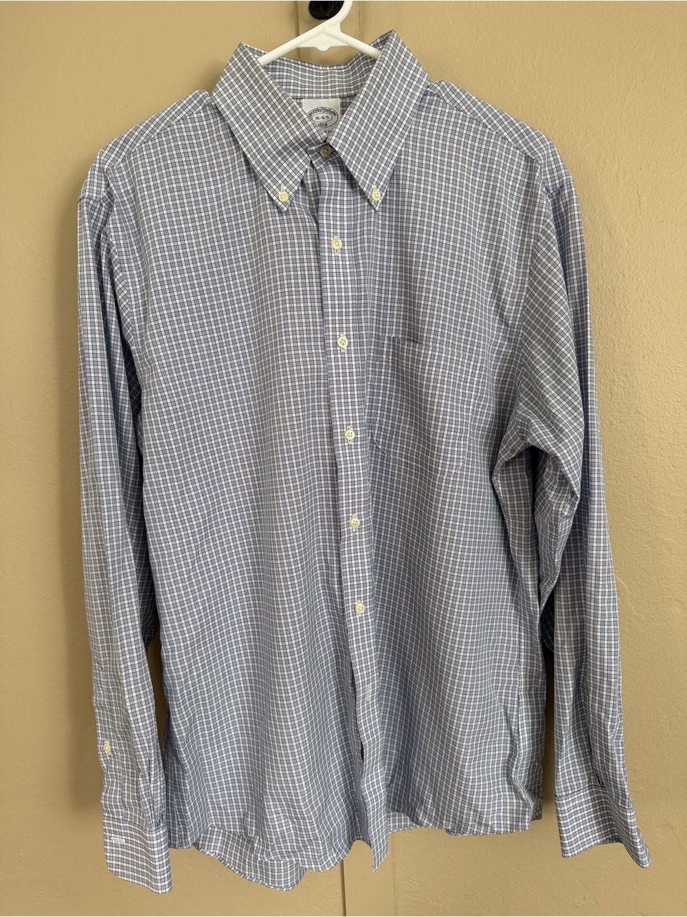 Brooks Brothers Blue and White Windowpane Button-Down Shirt